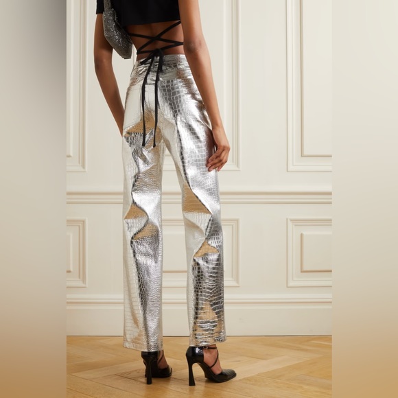 ROTATE Birger Christensen Croc Look Pants Silver - Picture 2 of 9